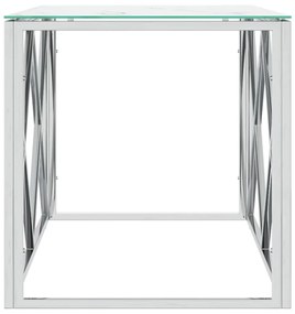 Tavolino da salotto 110x45x45 cm in acciaio inox e vetro