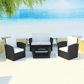 Set divani da giardino 4 pz con cuscini in polyrattan nero