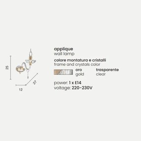 Lampada applique 1 luce E14 - cristallo e vetro BRIGIDA