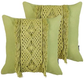 Set di 2 cuscini cotone macramè verde 45 x 45 cm KALAM Beliani