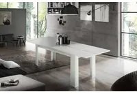 Tavolo per sala da pranzo estensibile, Made in Italy, Tavolo moderno con allunghe, Consolle allungabile, cm 140/190x90h75, Bianco lucido Larice