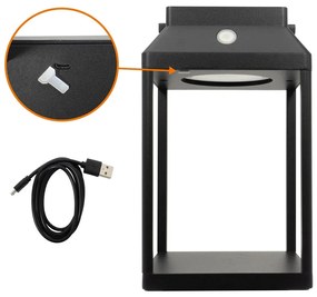 Lanterna Portatile Ricaricabile Solare e USB Nera Dimmerabile