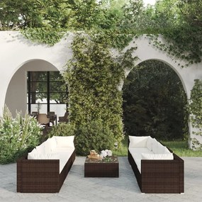 Set Divani Da Giardino 9 Pz Con Cuscini İn Polyrattan Marrone /