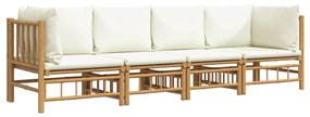 Set salotto da giardino 4pz con cuscini bianco crema in bambù