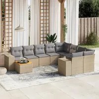 Set Divano da Giardino 10 pz con Cuscini Beige in Polyrattan 3257942