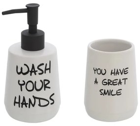 Set accessori linea Wash dispenser + portaspazzolini bianco con scritte