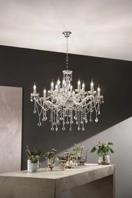 Lampadario damasco 12 luci cristallo e cromo attacco e14 d.90cm