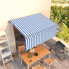 Tenda Sole Retrattile Automatica Con Parasole 3x2,5m Blu Bianco /