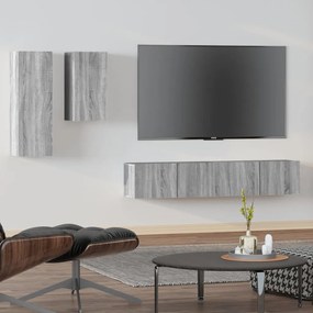 Set di mobili porta tv 4 pz grigio sonoma in legno multistrato