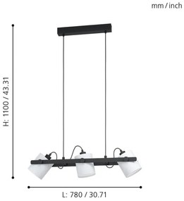 Eglo 43426 - Lampadario a sospensione con filo HORNWOOD 1 3xE27/28W/230V