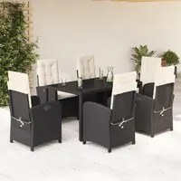 Set da Pranzo da Giardino 7 pz Nero con Cuscini in Polyrattan 3212198