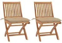 Sedie da Giardino 2 pz con Cuscini Beige in Teak Massello cod mxl 73792