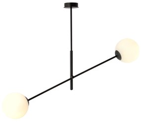 Lampadario 2 Luci Yama In Acciao Nero Con Bracci Regolabili E Vetro Opale