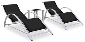 Lettini Prendisole Con Tavolino 2 Pz İn Alluminio Nero /