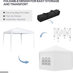Gazebo Pieghevole 3x3m in Acciaio e tessuto Oxford Bianco...