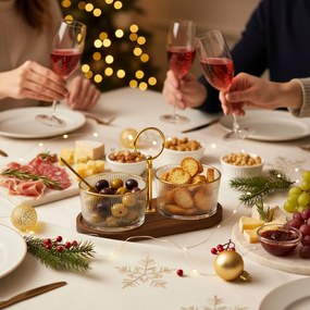 Set aperitivo 2 ciotoline con cucchiaini e supporto legno