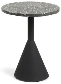 Kave Home - Tavolino Delano in terrazzo nero e gambe in acciaio finitura nera Ø 40 cm