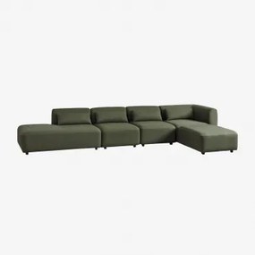 Divano Componibile Angolare In 4 Pezzi Con Chaise Longue Sinistra E Pouf Fogler Ciniglia Verde Salvia - Sklum