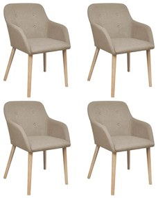 Sedie Pranzo 4 Pz Beige İn Tessuto E Legno Massello Di Rovere /