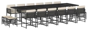 Set da pranzo da giardino 17 pz con cuscini nero in polyrattan