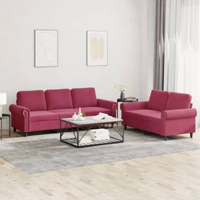 Set Di Divani 2 Pz Con Cuscini Rosso Vino İn Velluto /