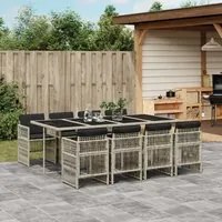 Set Pranzo da Giardino 9pz con Cuscini Grigio Chiaro Polyrattan 3210923