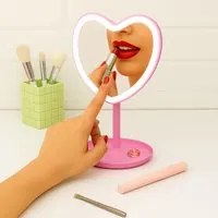 Specchio da tavolo cuore con led fucsia