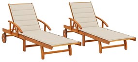 Sdraio 2 Pz Con Cuscini İn Legno Massello Di Acacia /
