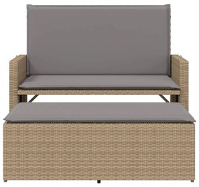 Panca da giardino con cuscini e poggiapiedi beige in polyrattan