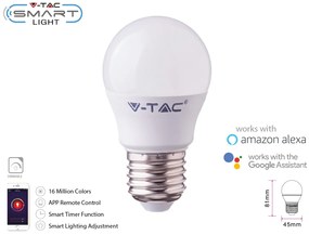 V-TAC Smart Lampada Led Bulb E27 G45 4,5W WiFi RGB CCT Dimmerabile APP Compatible Amazon Alexa Google Home SKU-2755
