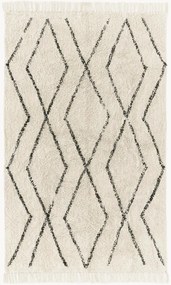 Tappeto boho in cotone fatto a mano con motivo a rombi e frange Bina