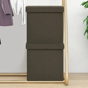 Pouf Con Contenitore Pieghevoli 2pz Marrone Scuro İn Simil Lino /