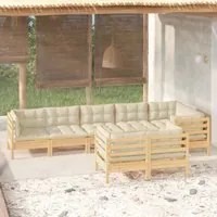 Set Divani da Giardino 8 pz con Cuscini Crema in Massello di Pino 3096502