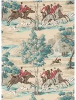 Jagdtapete Tally Ho von Sanderson - Teal/ Ruby