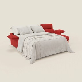 Violetta Divano Letto Angolare con Penisola contenitore, Poggiatesta e Materasso Alto H18 in tessuto impermeabile T13 rosso