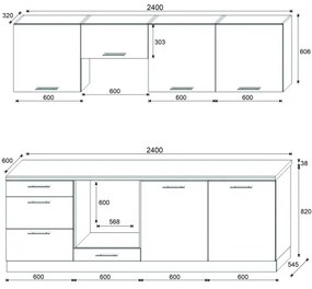 Cucina componibile CELESTE 240 cm, finitura lucida taupe