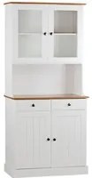 Credenza con vetrina 4 ante e 2 cassetti 88x197 cm in legno bianco/noce