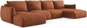 Divano angolare color terracotta allungabile (a U) con rivestimento in ciniglia Leila – Makamii