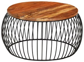 Tavolino Da Salotto Ø68 Cm İn Legno Massello Di Recupero /