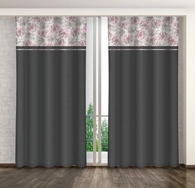 Tenda decorativa grigio scuro con stampa di peonie rosa Larghezza: 160 cm | Lunghezza: 270 cm