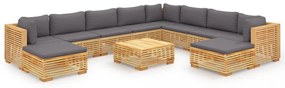 Set divani da giardino 11 pz con cuscini legno massello di teak