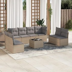 Set divano da giardino 9 pz con cuscini beige in polyrattan