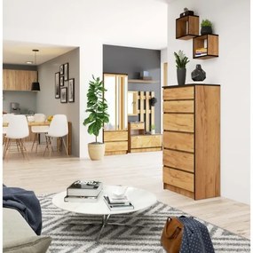 Cassettiera Moderna 60x40x130 Cm 6 Cassetti Quercia Effetto Legno Artika