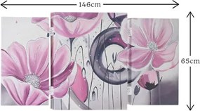 Quadro TRIS moderno su tela 65x146 cm telaio in legno tema Floreale