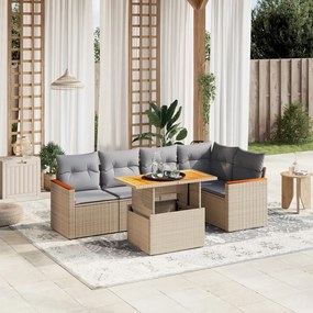 Set divano da giardino 6 pz con cuscini beige in polyrattan