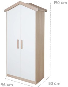 Armadio per bambini bianco/di colore naturale con effetto rovere 96x190x50 cm Cabane – Roba