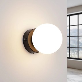 SOLLUX LIGHTING Applique You, nero, Ø 12 cm, acciaio/vetro