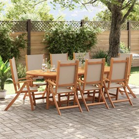 Set Pranzo Da Giardino 9pz Legno Massello Di Acacia E Textilene /