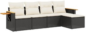 Set Divani da Giardino 5 pz con Cuscini in Polyrattan Nero