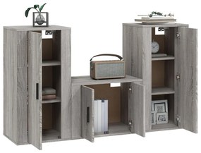 Set mobili porta tv 3 pz grigio sonoma in legno multistrato